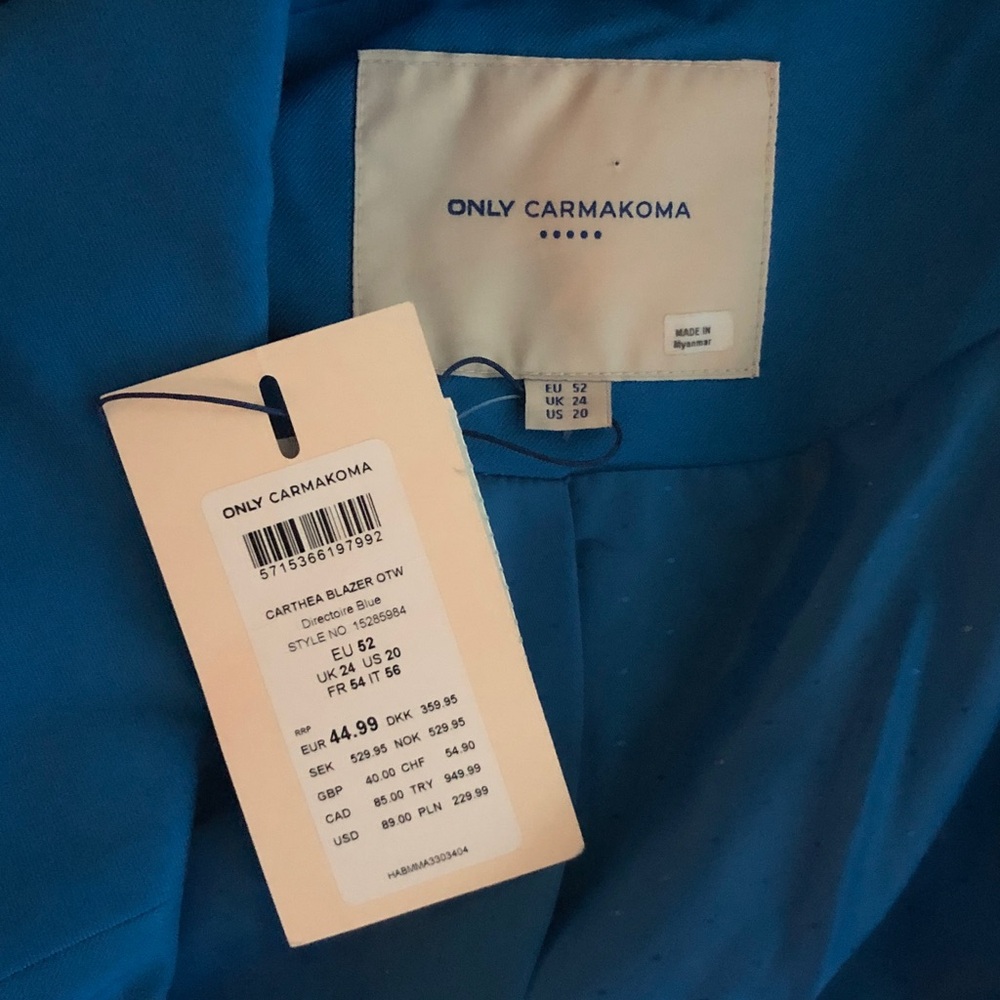 Only Carmakoma nwt size 20 Women's Single Button Bright Blue Blazer - Picture 6 of 6